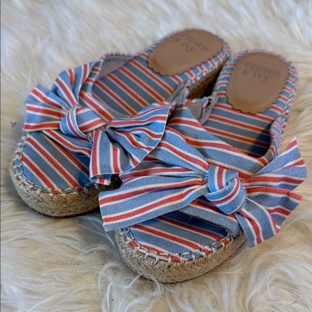 Crown & Ivy Striped Bow Espadrille Slide Sandals - Blue & Red